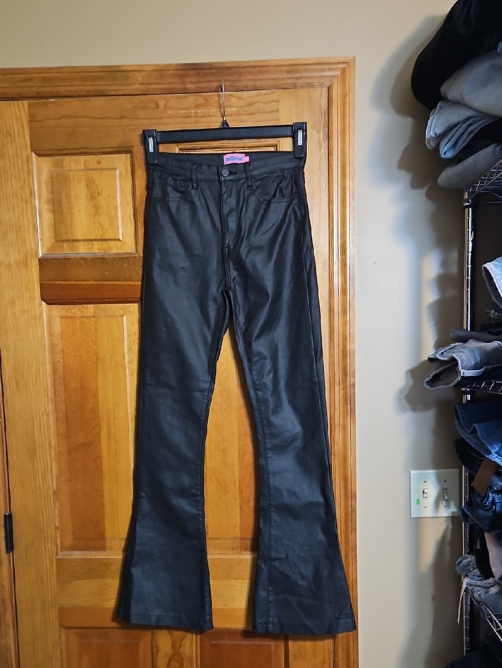 NWOT edikted Luna Black Faux Leather High-Rise Flare Jeans - Picture 3 of 13